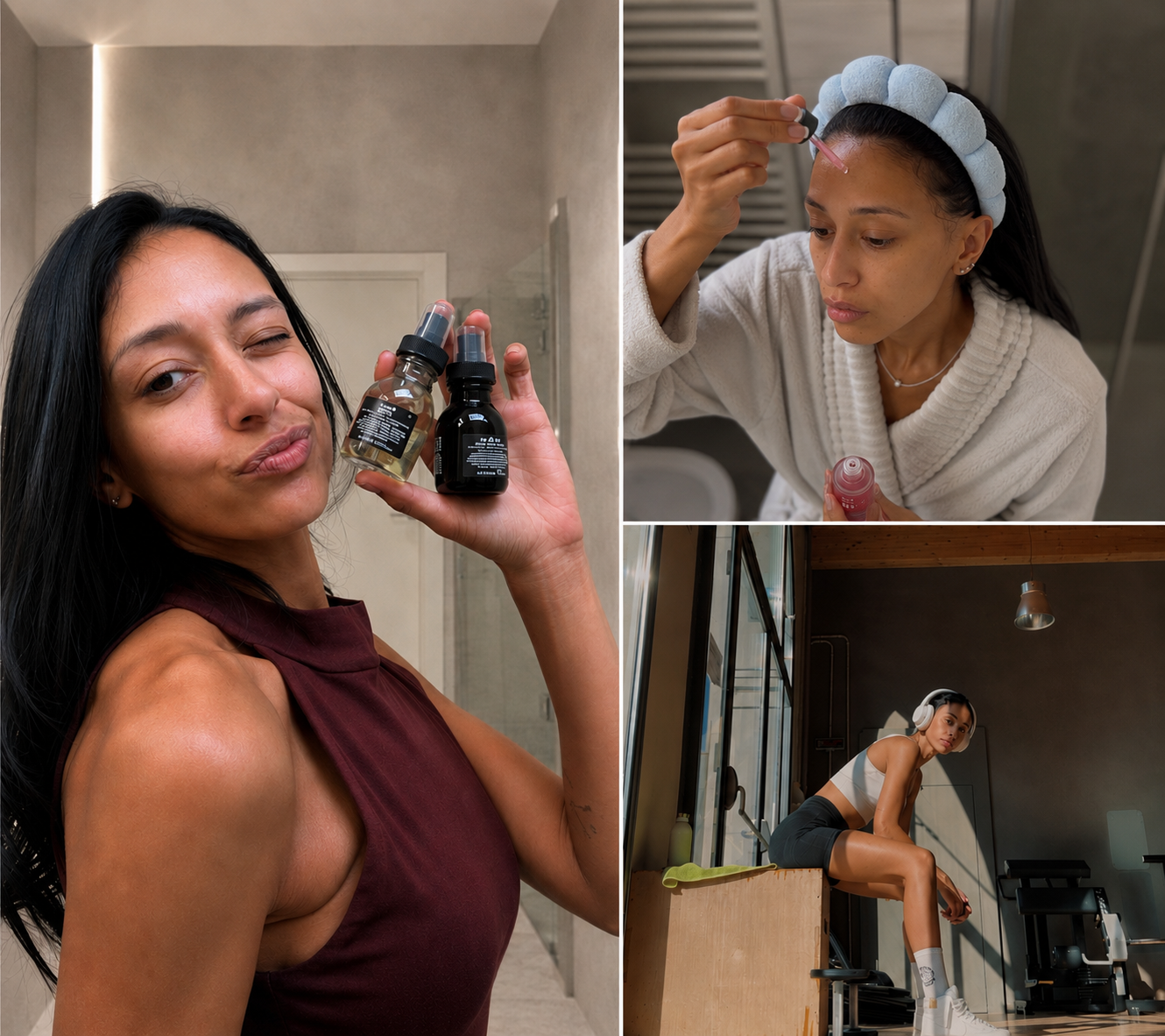 Leticia — skincare, beauty and fitness visual collage